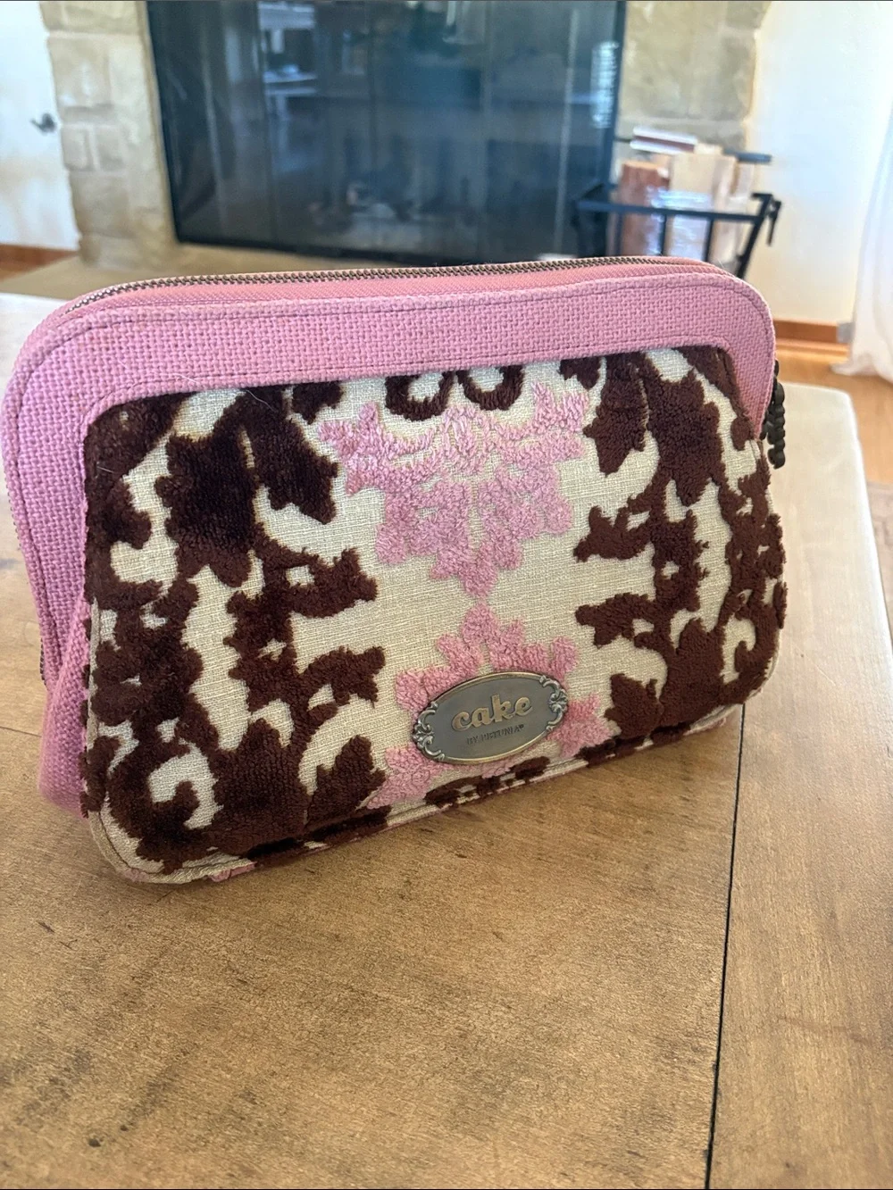 Cake Pink and Brown Damask Travel Pouch Set